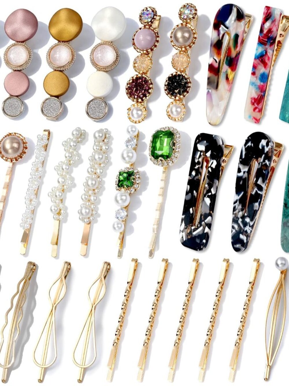 30 Pcs Acrylic Resin Barrettes, Barrettes and Pearl Hair Clips for Women, Banges